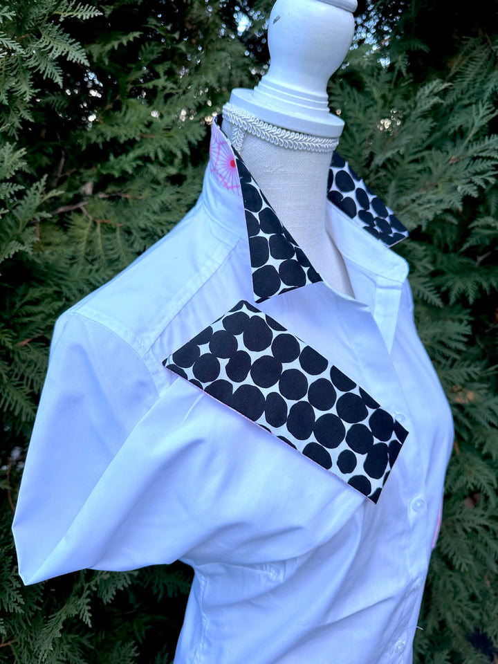 SALE - Elizabeth 3/4 Sleeve Shirt w Black Dots & Pink Geo (3409) *FINAL SALE*