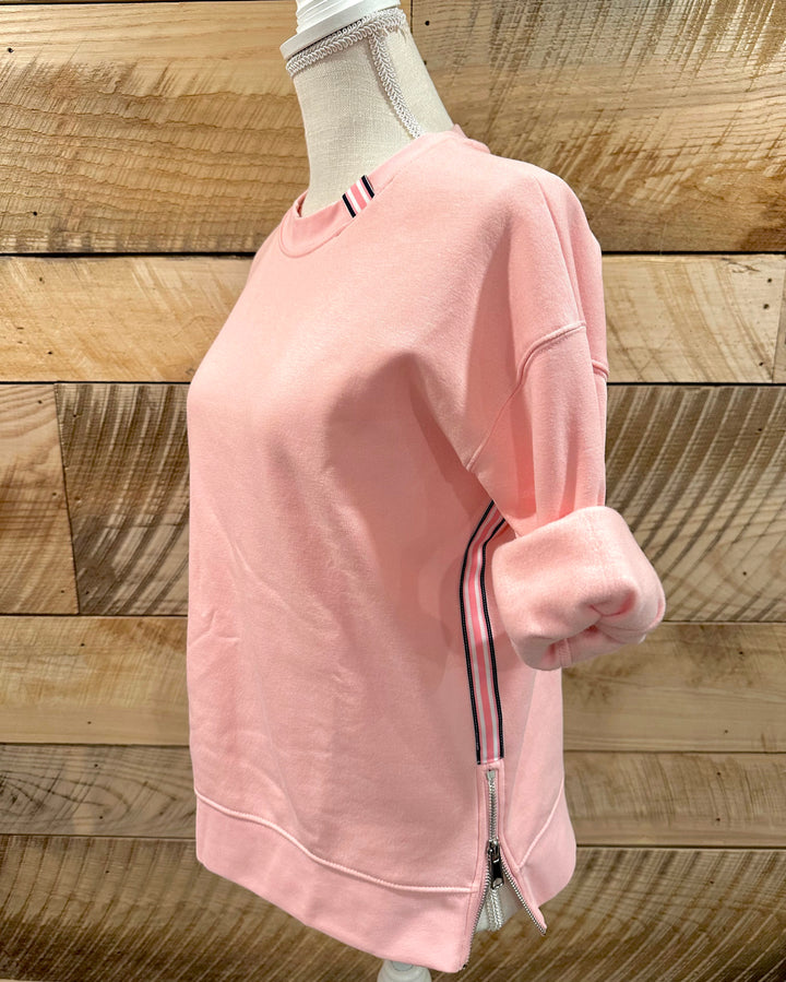 Danny Crew Neck Sweatshirt -Pink w Pink, White & Navy Stripe Ribbon (Danny03)