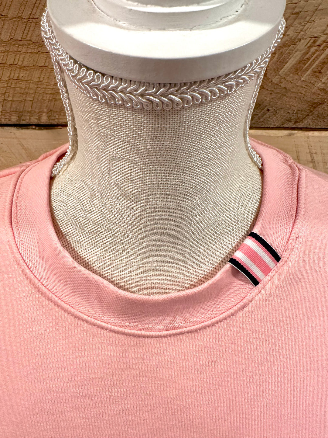 Danny Crew Neck Sweatshirt -Pink w Pink, White & Navy Stripe Ribbon (Danny03)