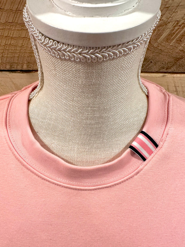 Danny Crew Neck Sweatshirt -Pink w Pink, White & Navy Stripe Ribbon (Danny03)