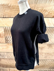 Danny Crew Neck Sweatshirt - Black w Black & White Stripe Ribbon (Danny01)