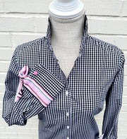 Audrey Black Gingham Ribbon French Cuff Shirt  (RFC35)