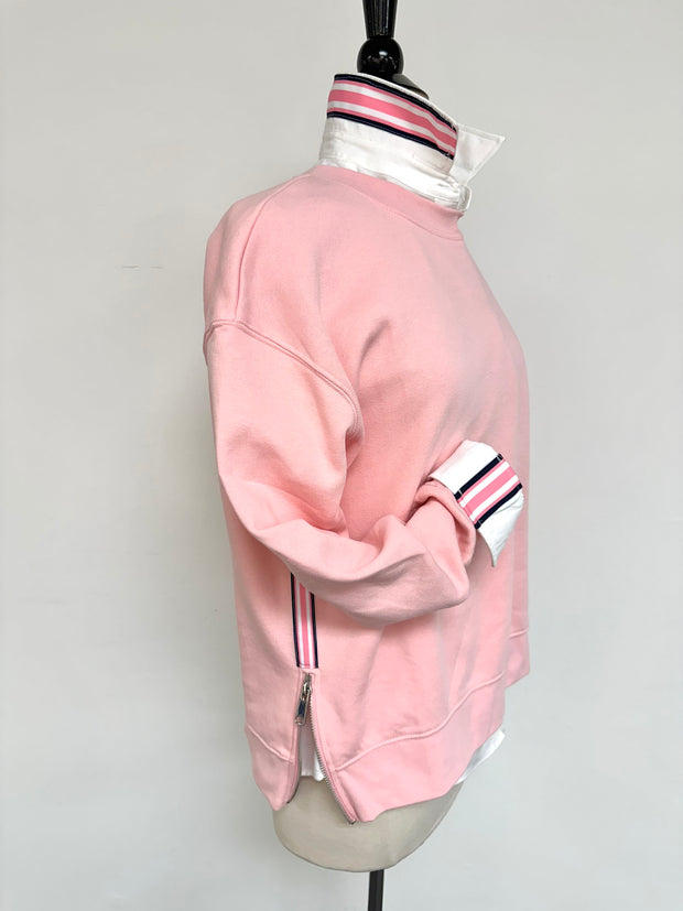 Danny Crew Neck Sweatshirt -Pink w Pink, White & Navy Stripe Ribbon (Danny03)