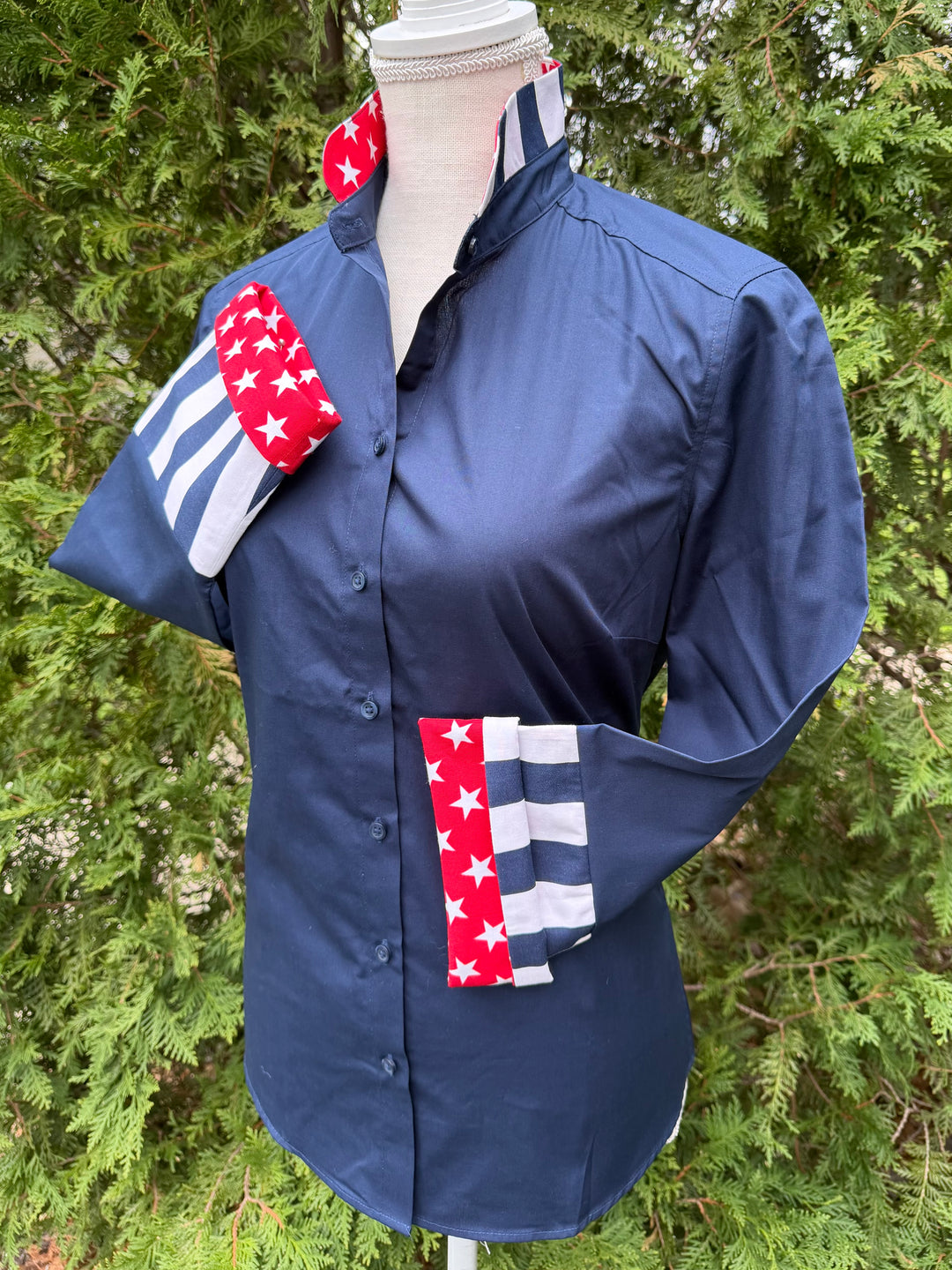 Beth Bell Sleeve - Navy w Red Stars & Navy Stripes (4th B01)