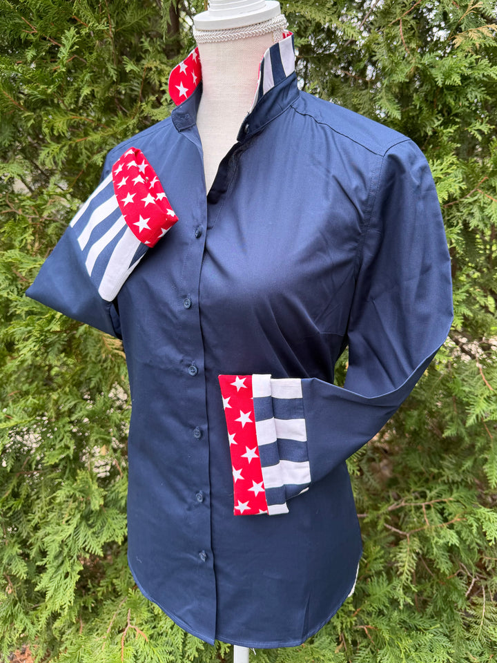 Beth Bell Sleeve - Navy w Red Stars & Navy Stripes (4th B01)