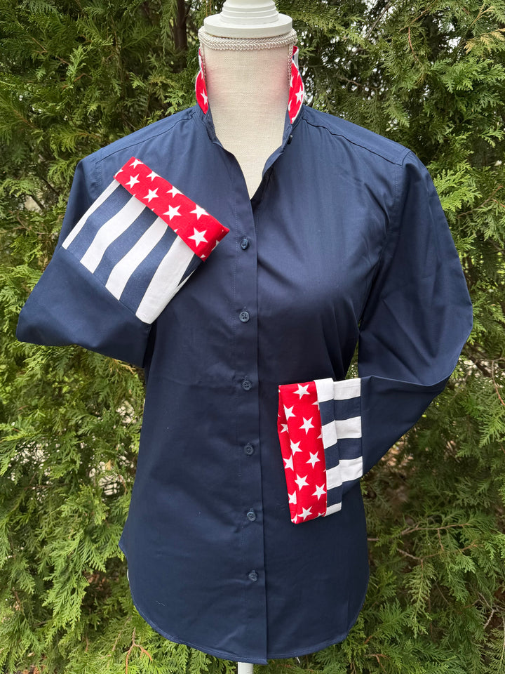 Beth Bell Sleeve - Navy w Red Stars & Navy Stripes (4th B01)