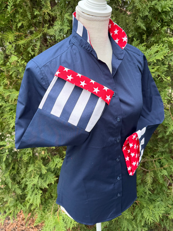 Beth Bell Sleeve - Navy w Red Stars & Navy Stripes (4th B01)