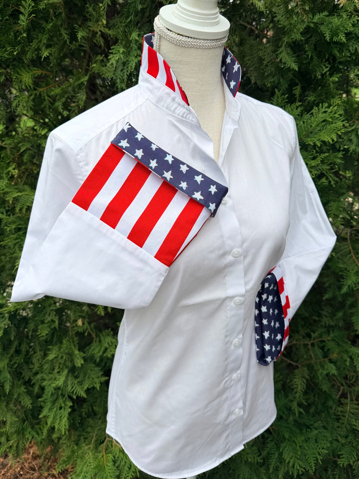 Beth Bell Sleeve - White w Navy Stars & Red Stripes