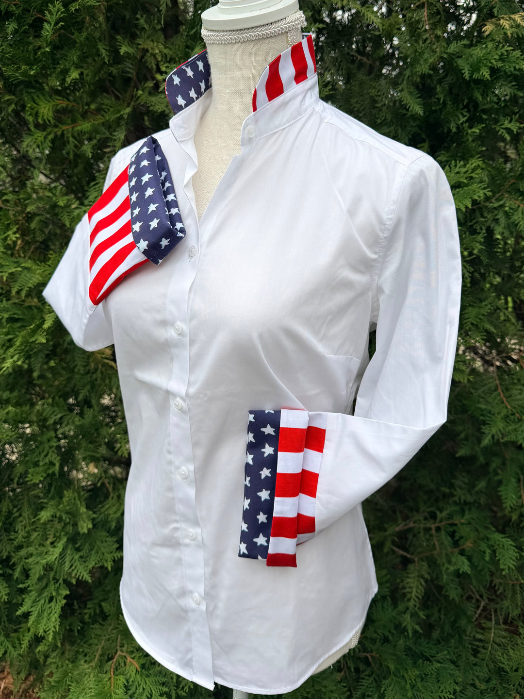 Beth Bell Sleeve - White w Navy Stars & Red Stripes