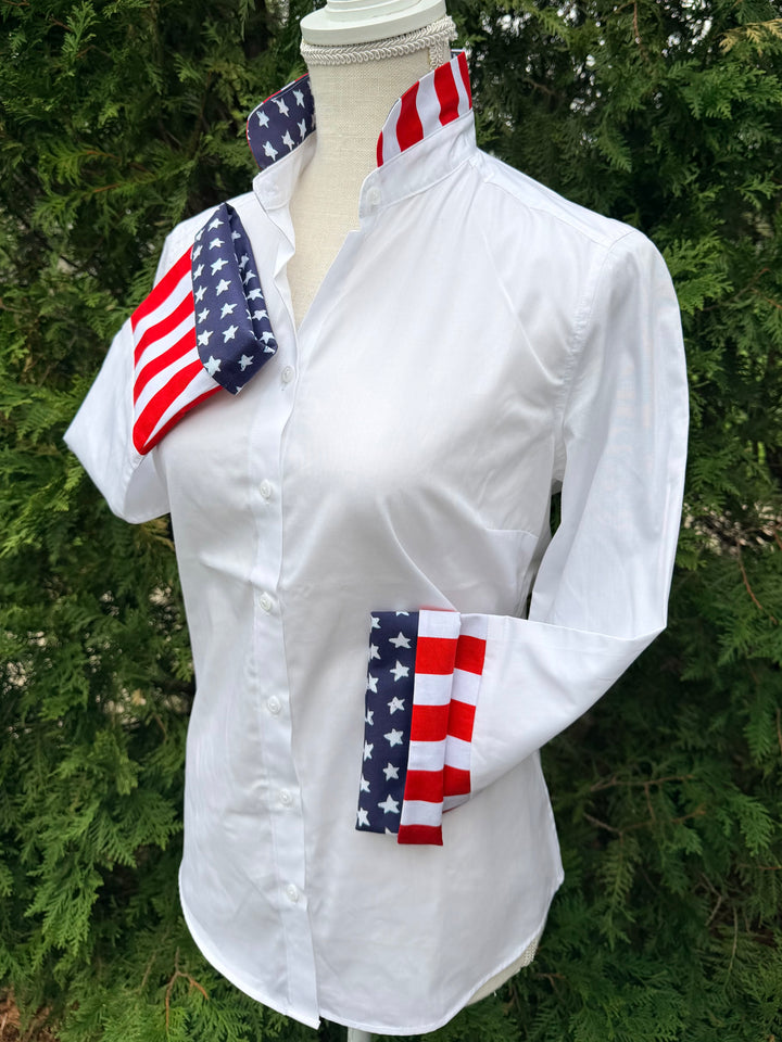 Beth Bell Sleeve - White w Navy Stars & Red Stripes