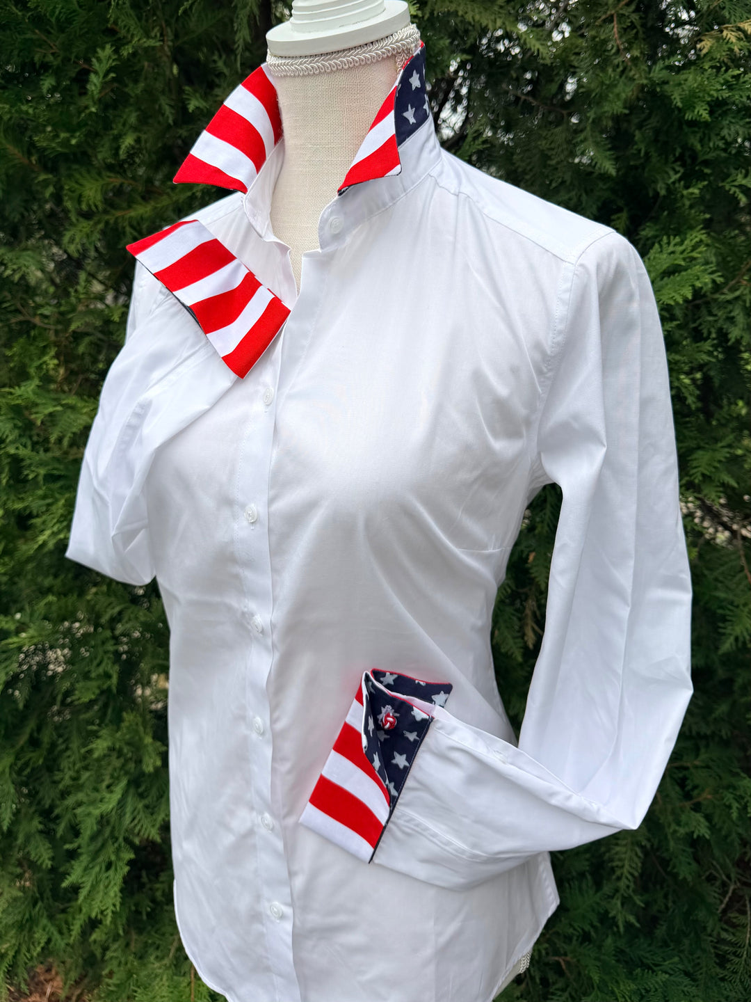 Diana French Cuff White w Navy Stars & Red Stripes (4th DFC01)
