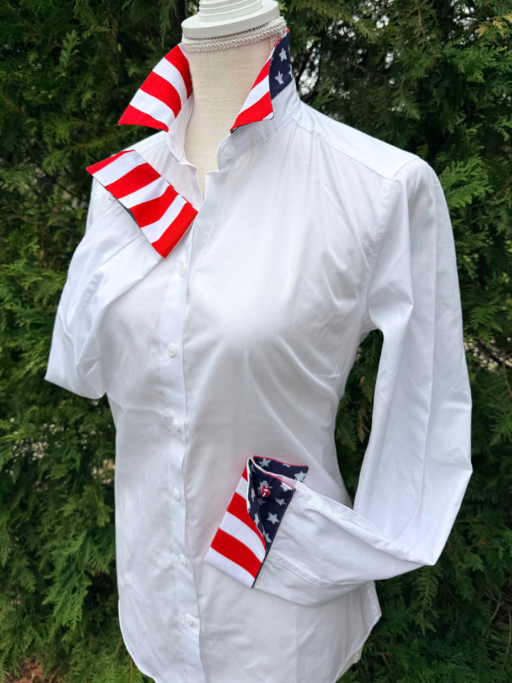 Diana French Cuff White w Navy Stars & Red Stripes (4th DFC01)