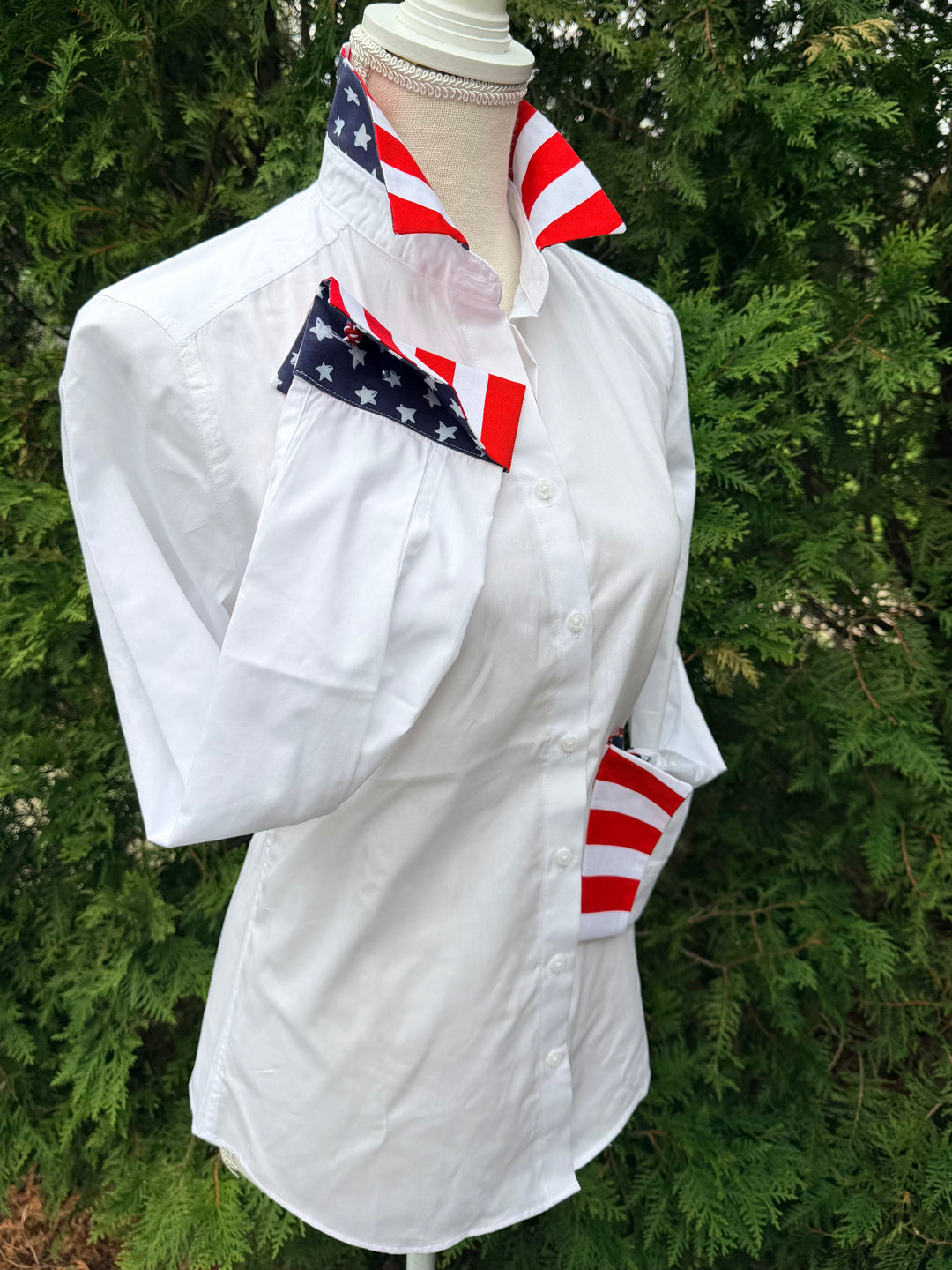 Diana French Cuff White w Navy Stars & Red Stripes (4th DFC01)