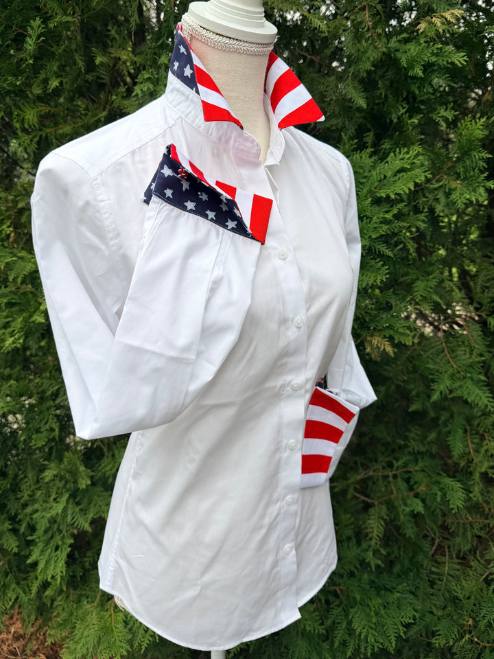 Diana French Cuff White w Navy Stars & Red Stripes (4th DFC01)