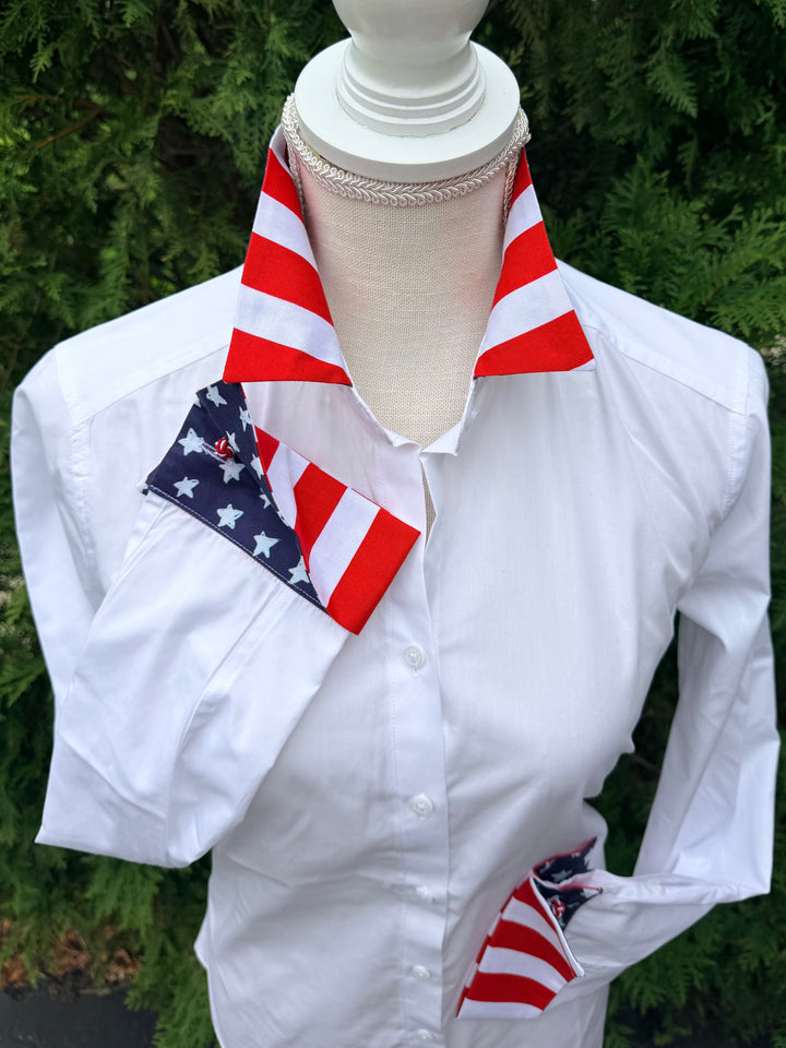 Diana French Cuff White w Navy Stars & Red Stripes (4th DFC01)