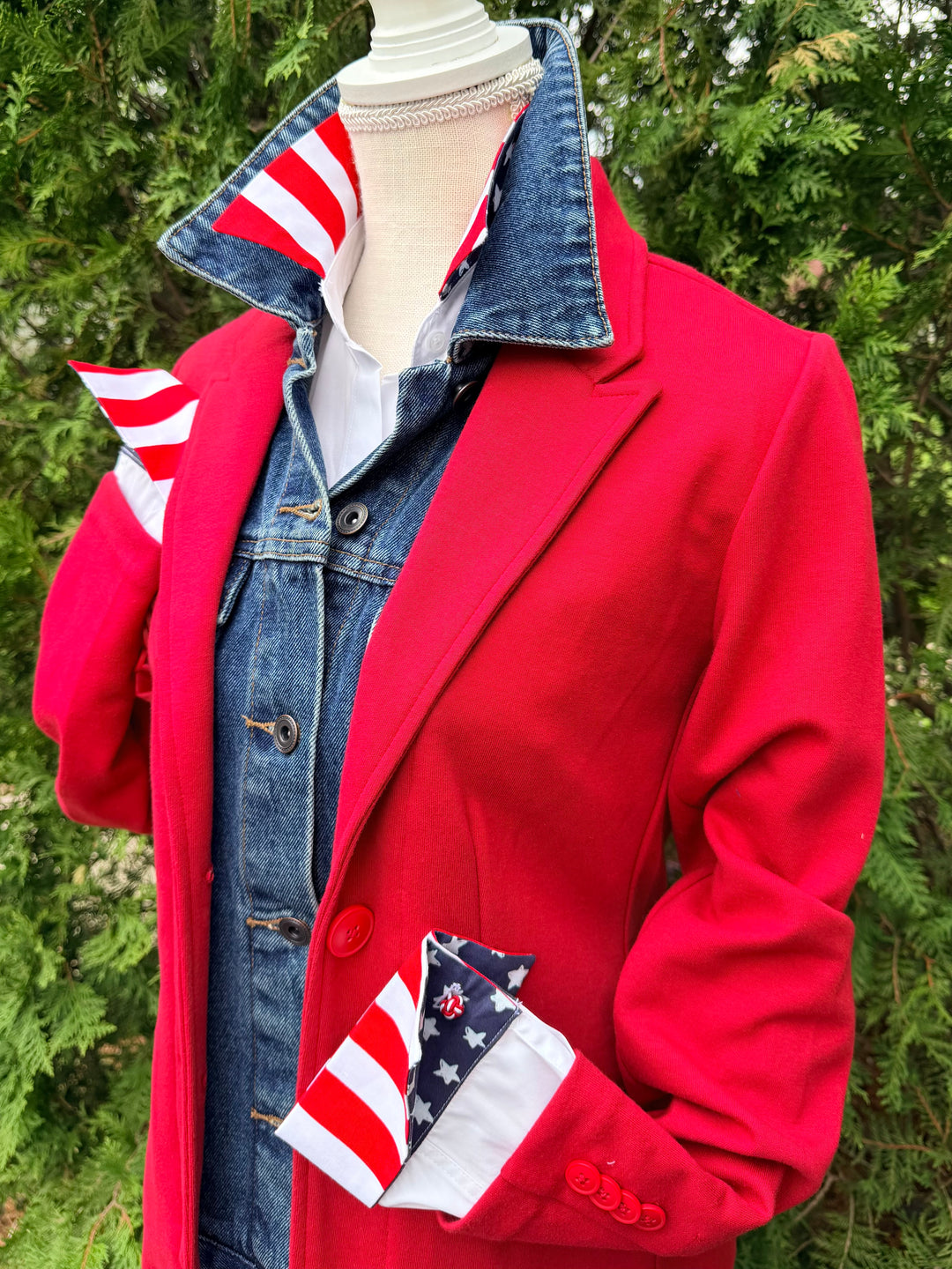Lucy Knit Denim Blazer - Red w Blue Denim (Lucy02)