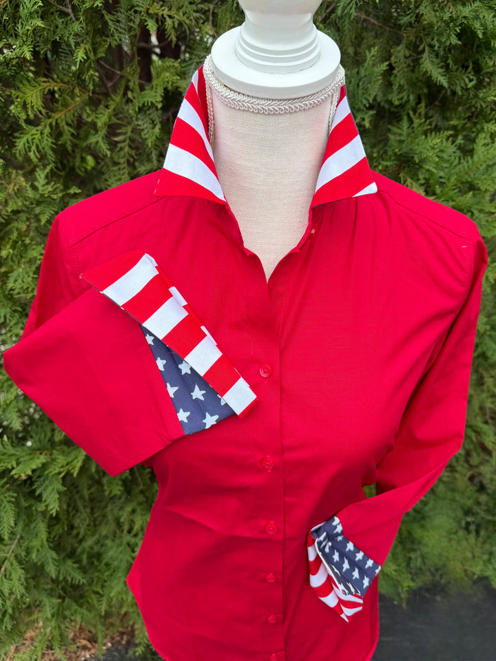 Elizabeth 3/4 Sleeve  - Red w Navy Stars & Red Stripes (4th 3401)