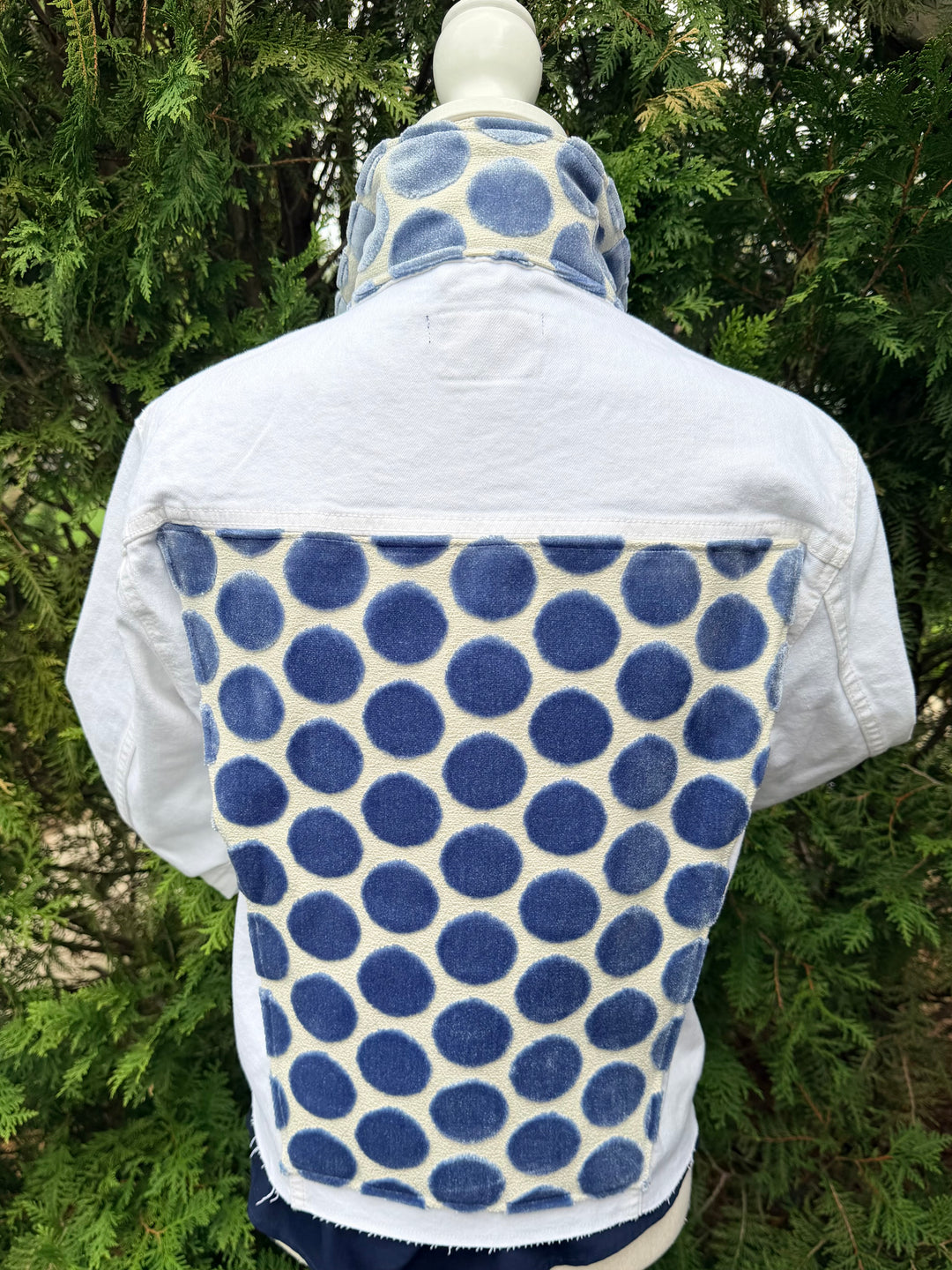 Stevie Denim Jacket - White Denim w Blue Dot Velvet (STW01)