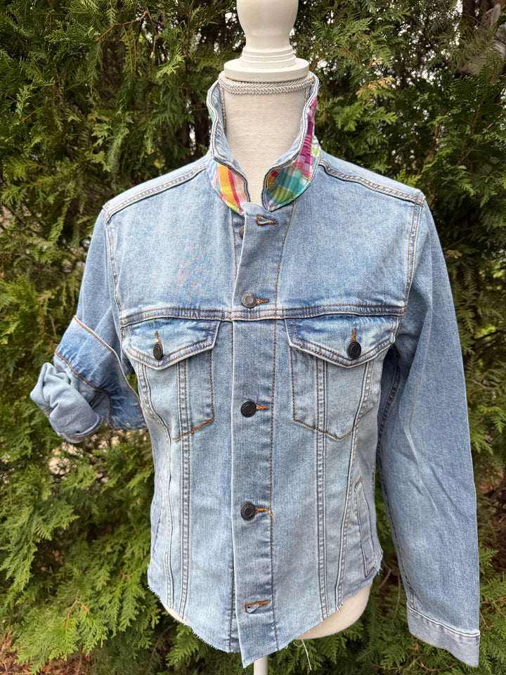Stevie Denim Jacket - Denim w Madras Plaid (ST17)