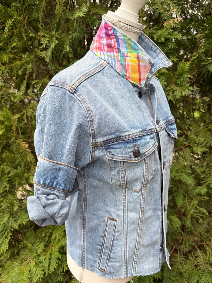 Stevie Denim Jacket - Denim w Madras Plaid (ST17)