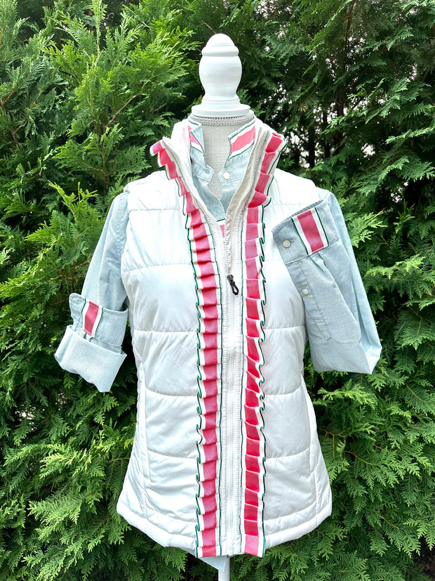 SALE - M ONLY - Maggie May Ruffled Ribbon Puffer Vest (PF35) *FINAL SALE*