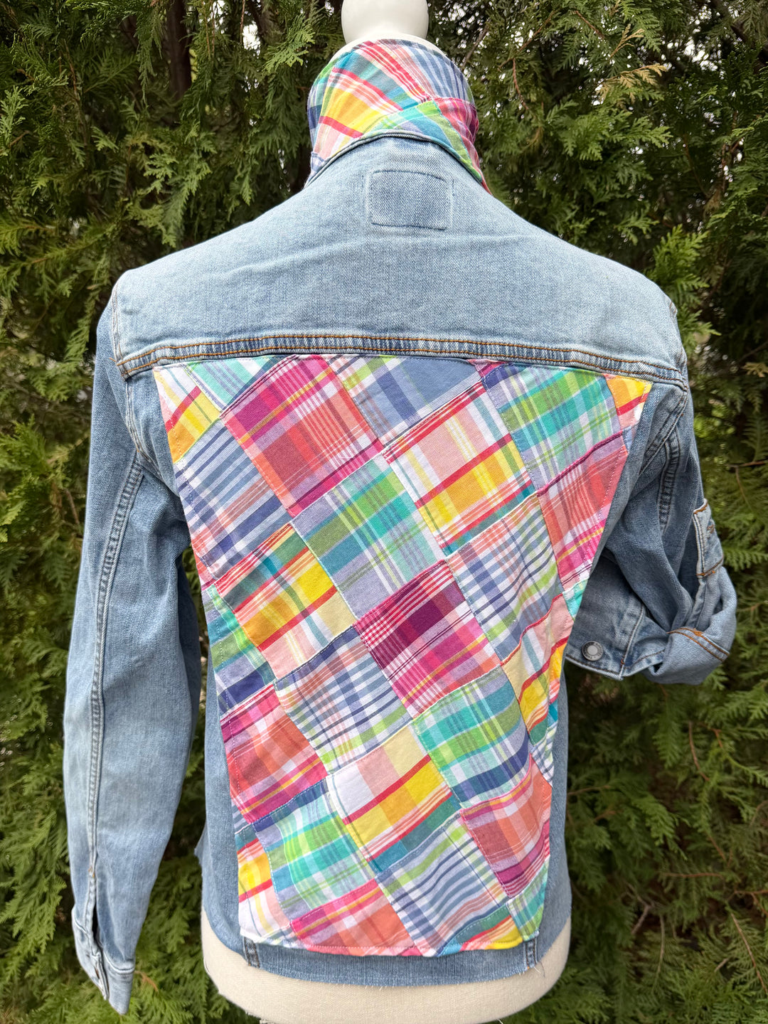 Stevie Denim Jacket - Denim w Madras Plaid (ST17)