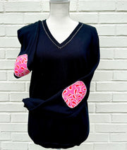 SALE - S & M ONLY - Rosanna - Elbow Patch V-Neck Sweater (ROS04) *FINAL SALE*