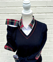 Diana French Cuff White w Holiday Black Plaid & Black Check (DFC18)