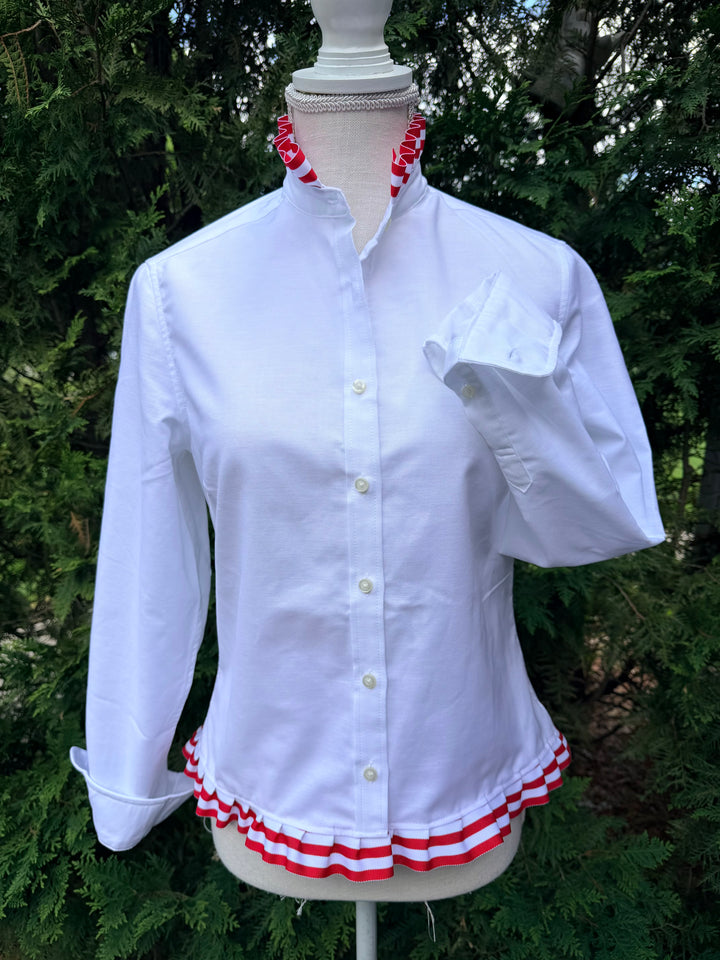 Mary Tyler Moore Ribbon Untucked Oxford  - White w Red & White Ribbon (MTM07)