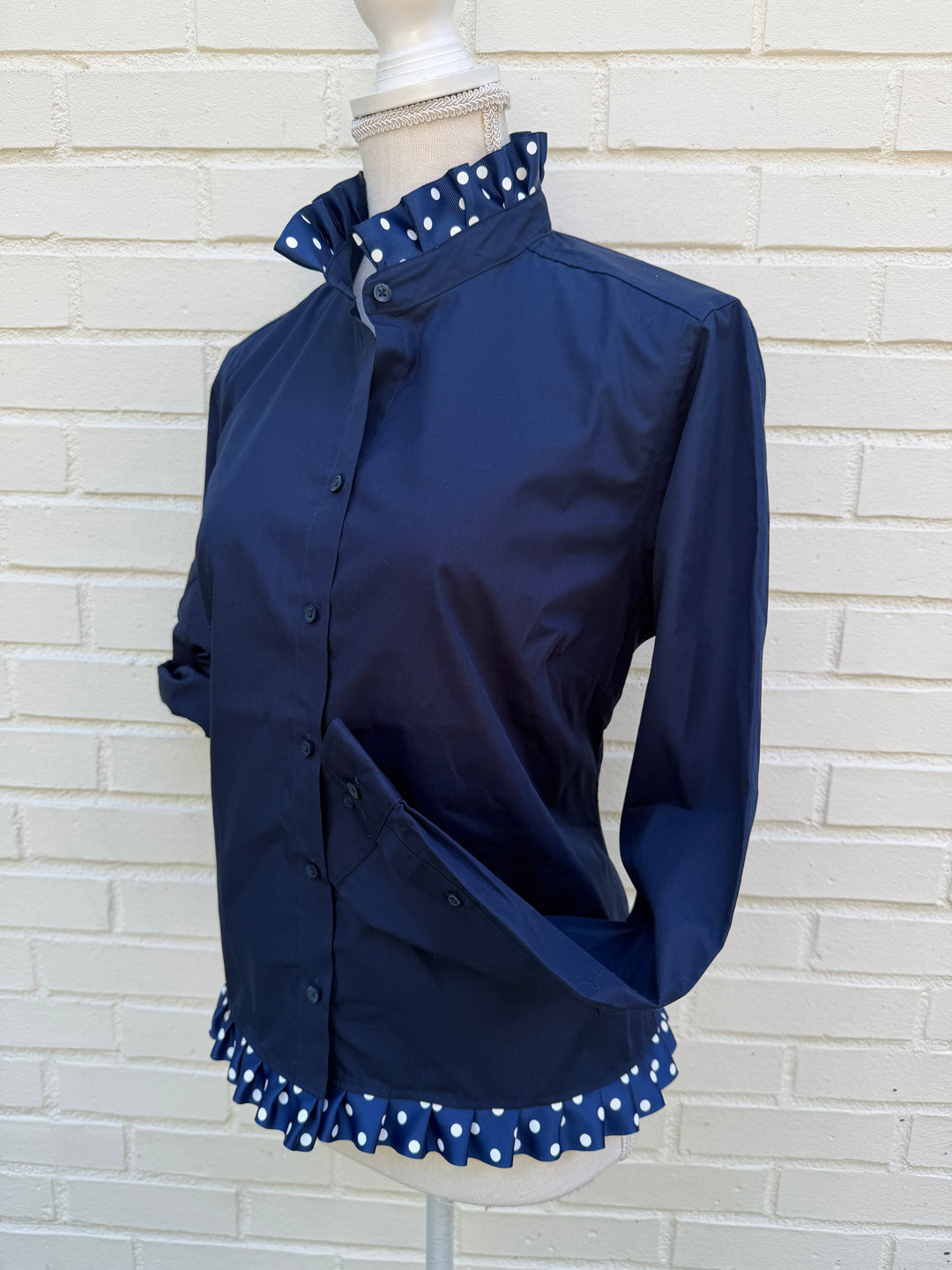 Poppy Untucked Blouse - Navy w White Polka Dot Ribbon (Poppy2)