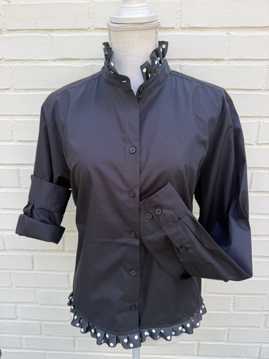 Poppy Untucked Blouse - Black w White Polka Dot Ribbon (Poppy1)