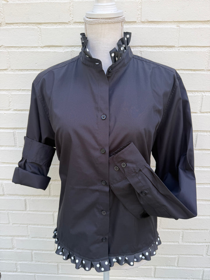 Poppy Untucked Blouse - Black w White Polka Dot Ribbon (Poppy1)