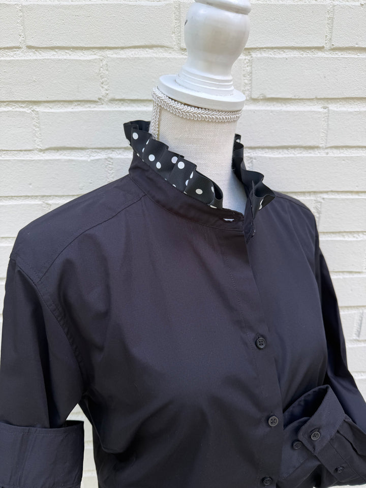 Poppy Untucked Blouse - Black w White Polka Dot Ribbon (Poppy1)