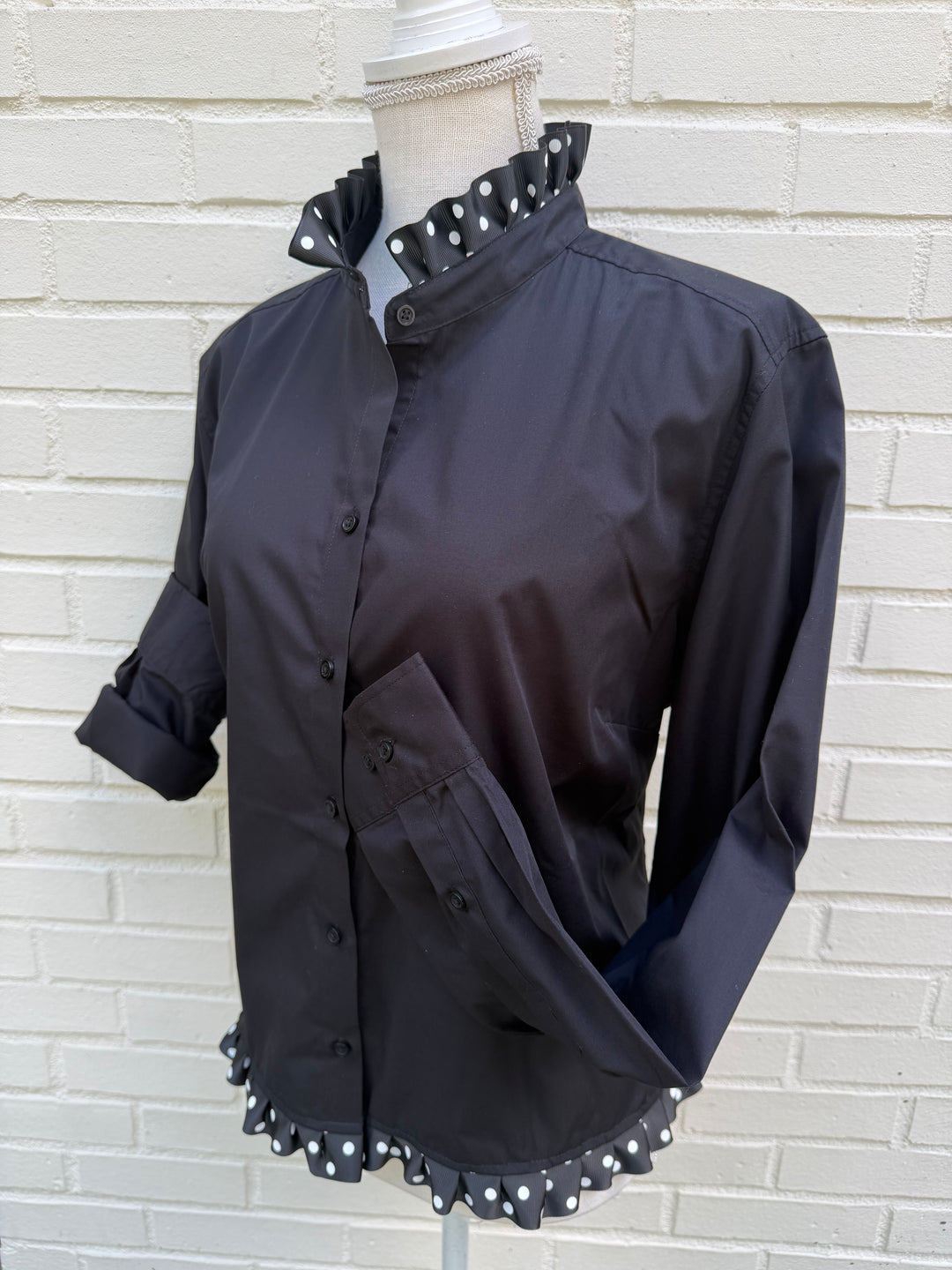 Poppy Untucked Blouse - Black w White Polka Dot Ribbon (Poppy1)