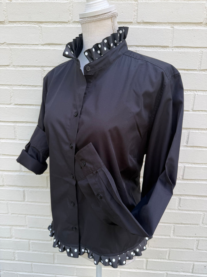 Poppy Untucked Blouse - Black w White Polka Dot Ribbon (Poppy1)