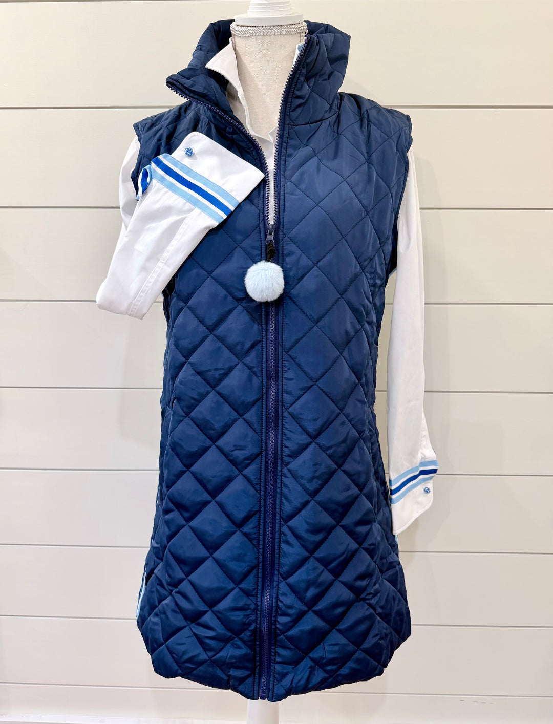 Olive Long Quilted Vest - Navy w Lt. Blue & Royal Stripe (Olive01)