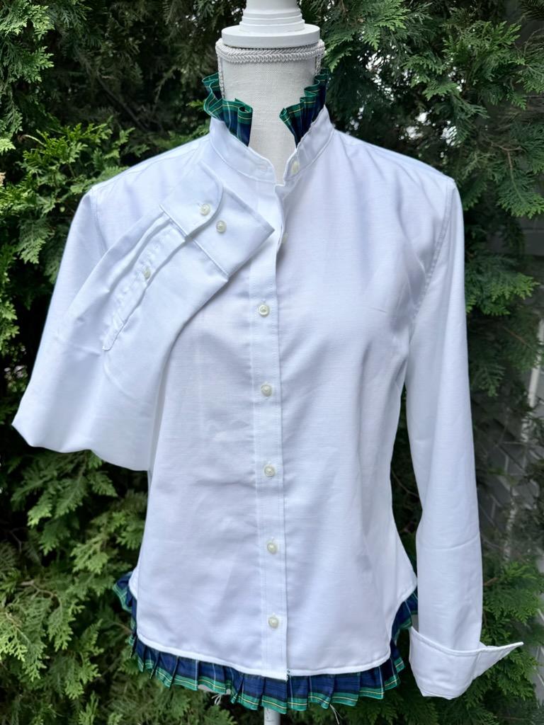 Mary Tyler Moore Holiday Ribbon Untucked Oxford  - White w Green Plaid Ribbon (MTM08)