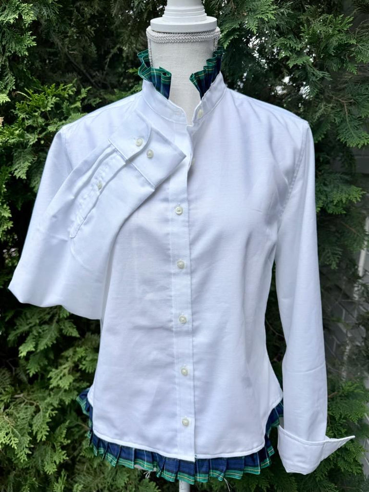 Mary Tyler Moore Holiday Ribbon Untucked Oxford  - White w Green Plaid Ribbon (MTM08)