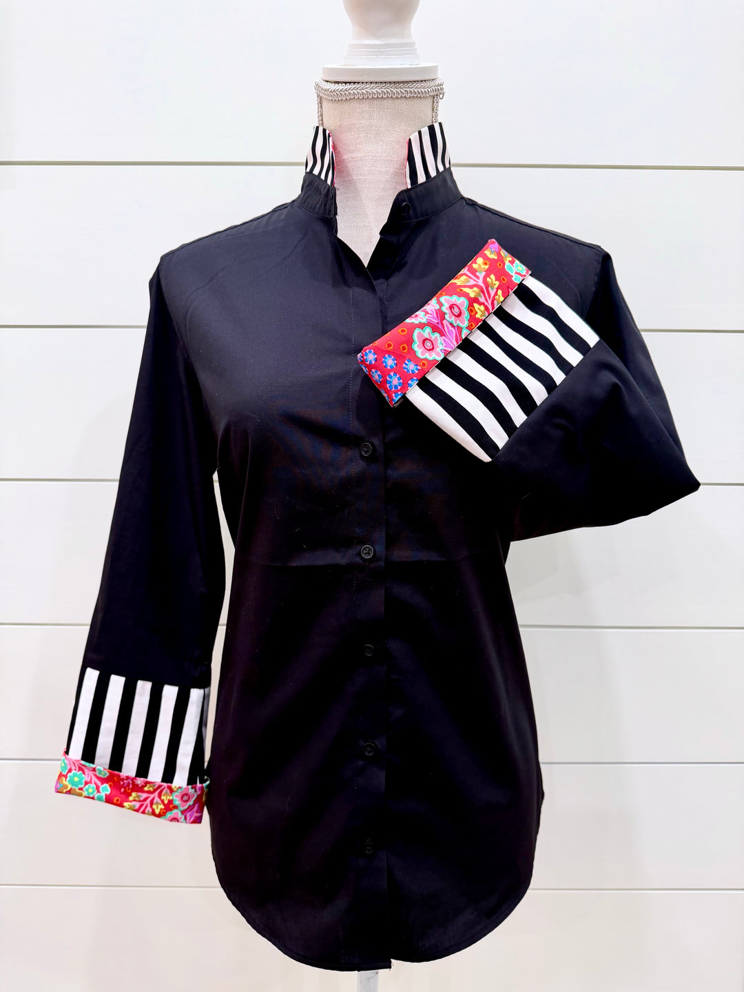 Beth Bell Sleeve - Black w Coral Floral & Black Stripe (LB60)