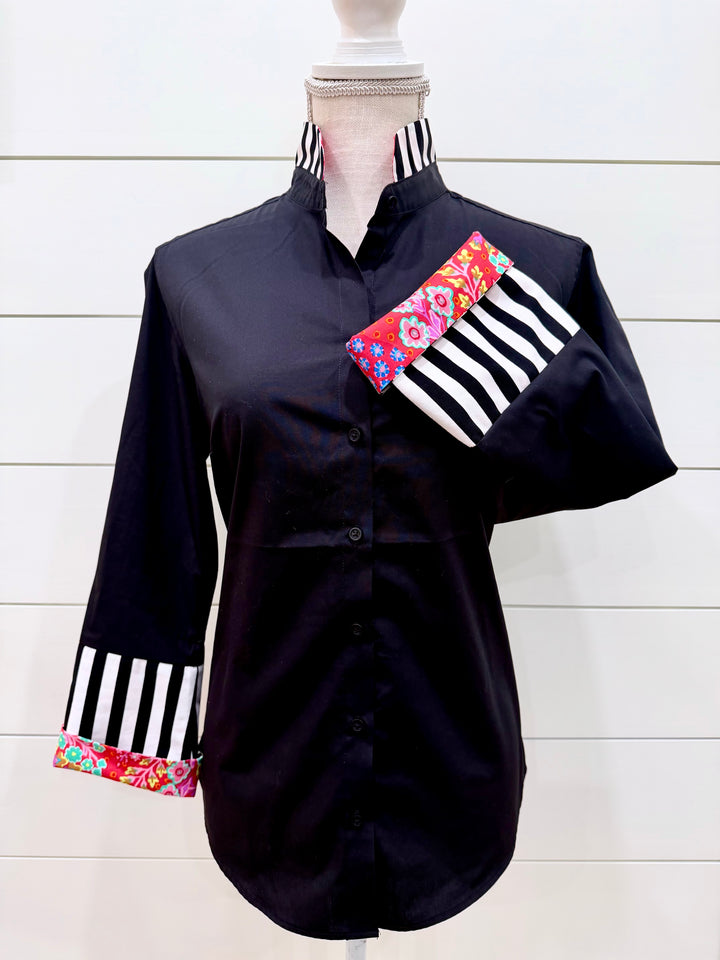 Beth Bell Sleeve - Black w Coral Floral & Black Stripe (LB60)