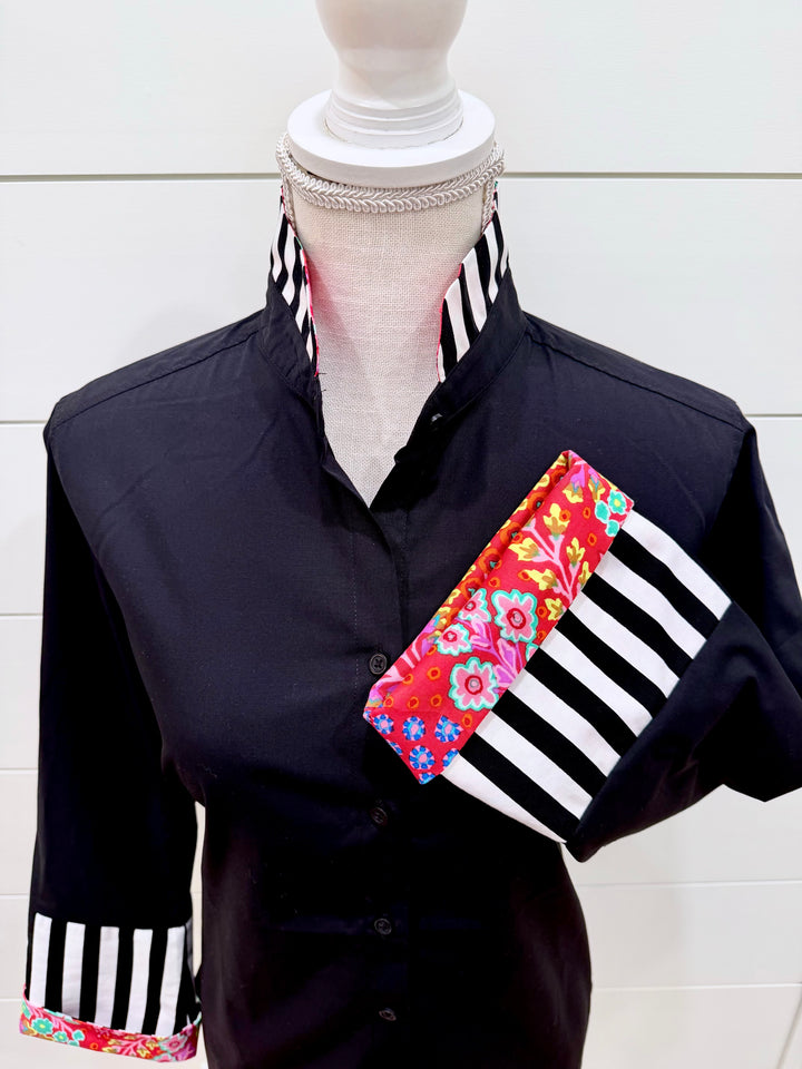 Beth Bell Sleeve - Black w Coral Floral & Black Stripe (LB60)