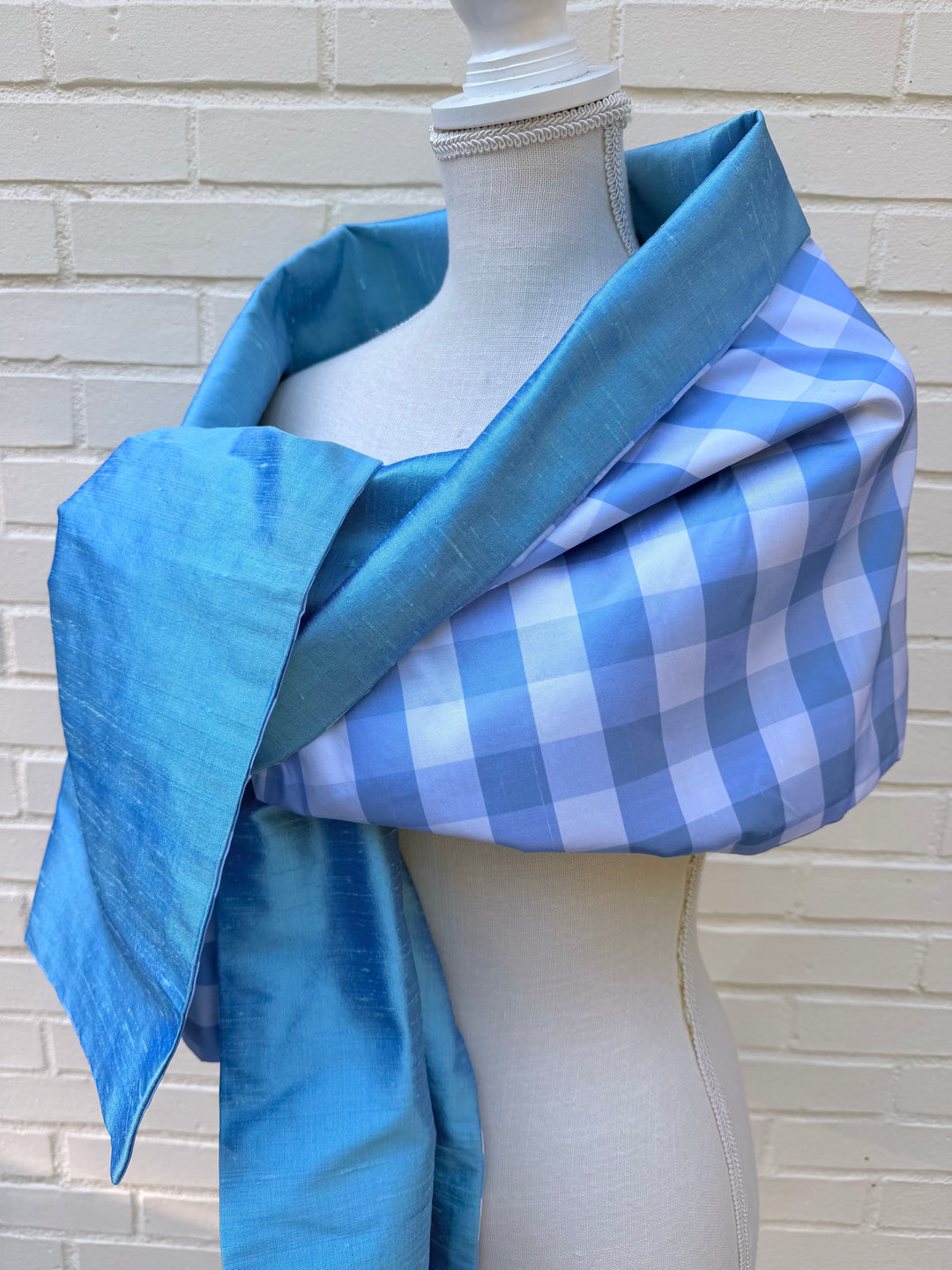 Silk Wrap in Lt. Blue Check w Lt. Blue (LW114)