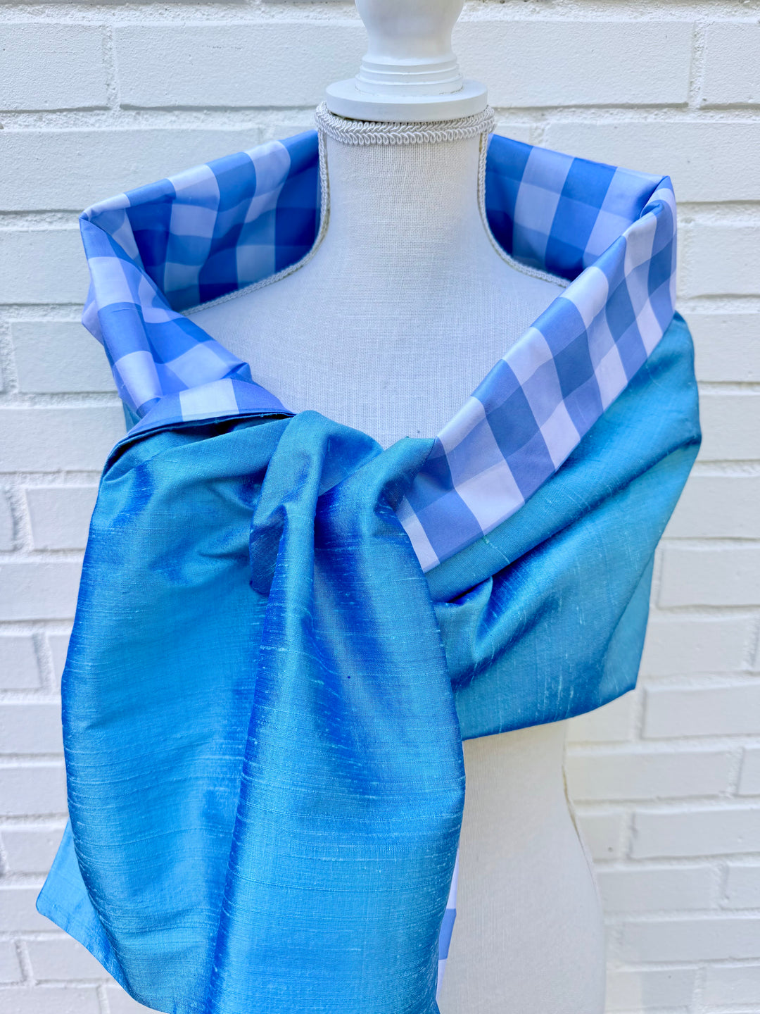 Silk Wrap in Lt. Blue Check w Lt. Blue (LW114)