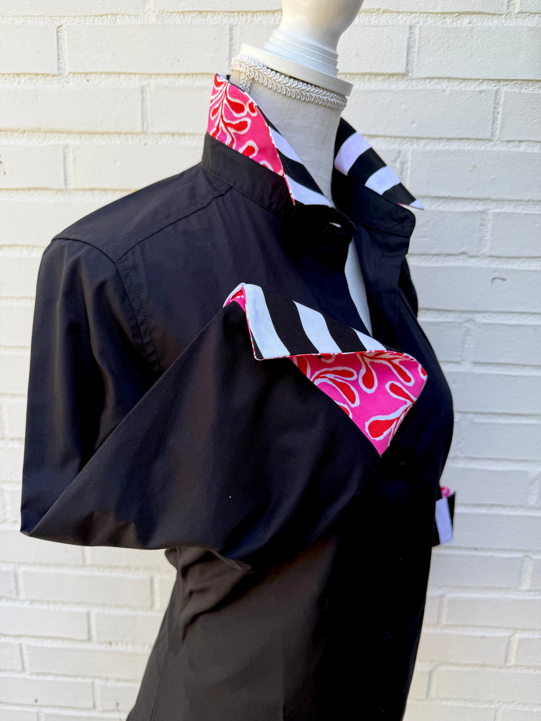 Elizabeth 3/4 Sleeve  - Black w Black Stripe & Pink/Red Floral (3430)