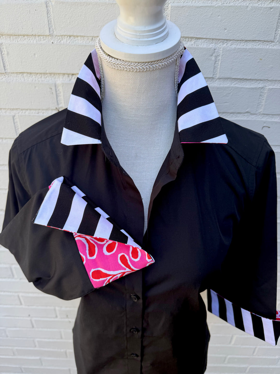 Elizabeth 3/4 Sleeve  - Black w Black Stripe & Pink/Red Floral (3430)