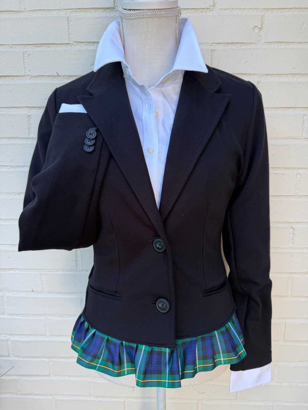 Valerie Holiday Blazer - Black w Campbell Plaid Ruffled Ribbon (VAL04)