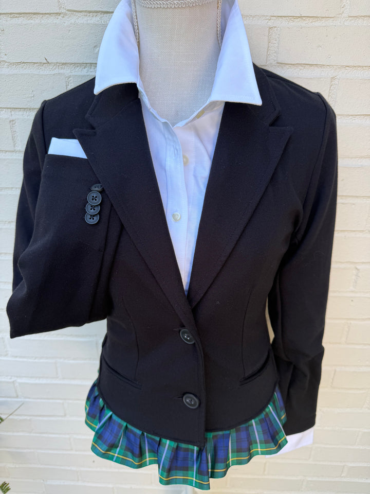 Valerie Holiday Blazer - Black w Campbell Plaid Ruffled Ribbon (VAL04)