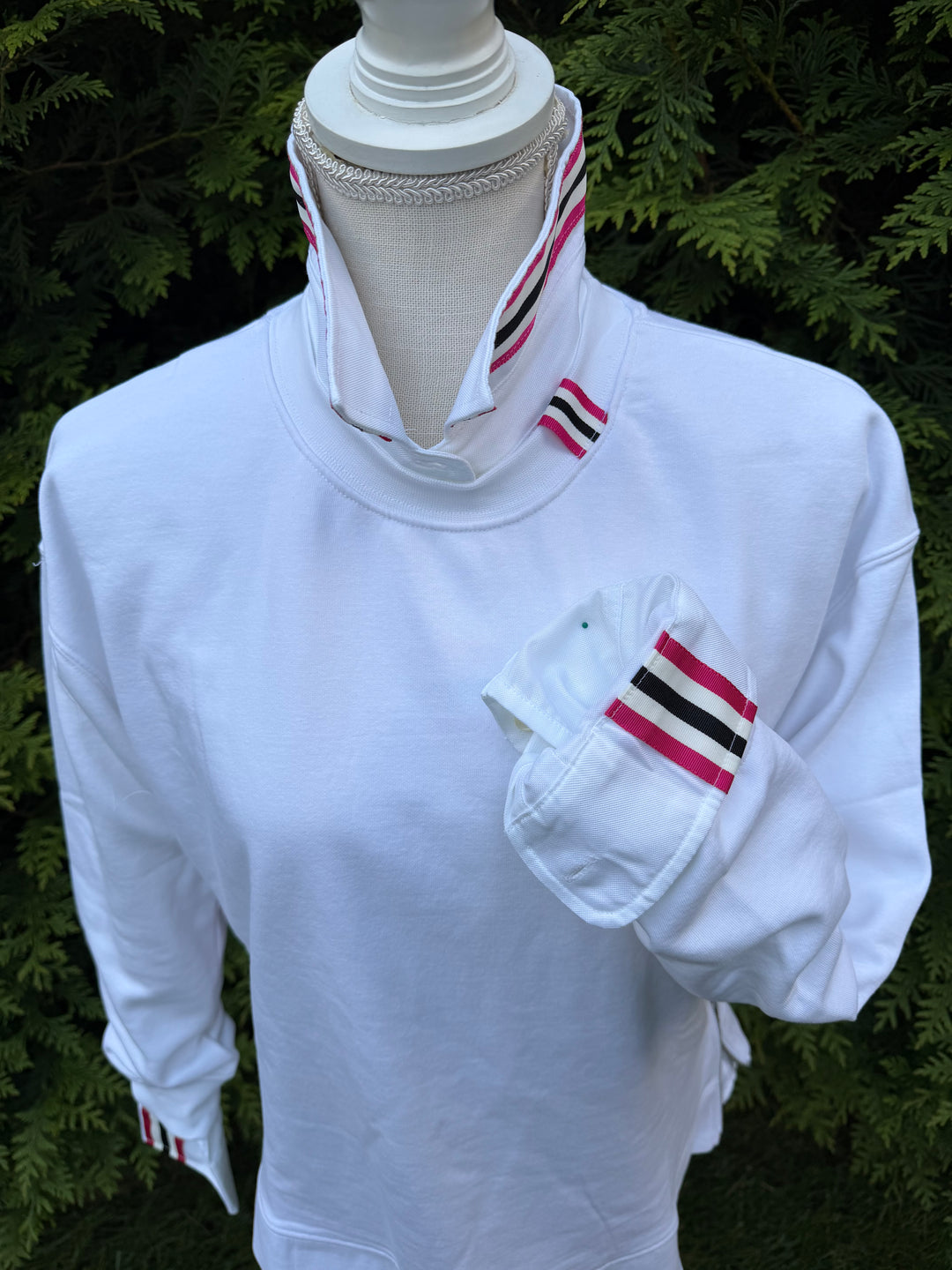 Danny Crew Neck Sweatshirt - White w Black & Pink Stripe Ribbon (Danny17)