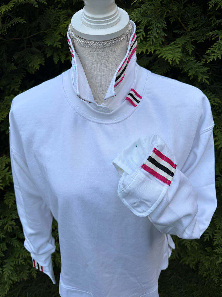 Danny Crew Neck Sweatshirt - White w Black & Pink Stripe Ribbon (Danny17)