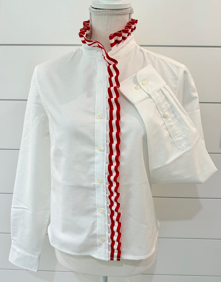 Sophia Ribbon Untucked Oxford - White w Red & White Stripe Ribbon (SPH06)